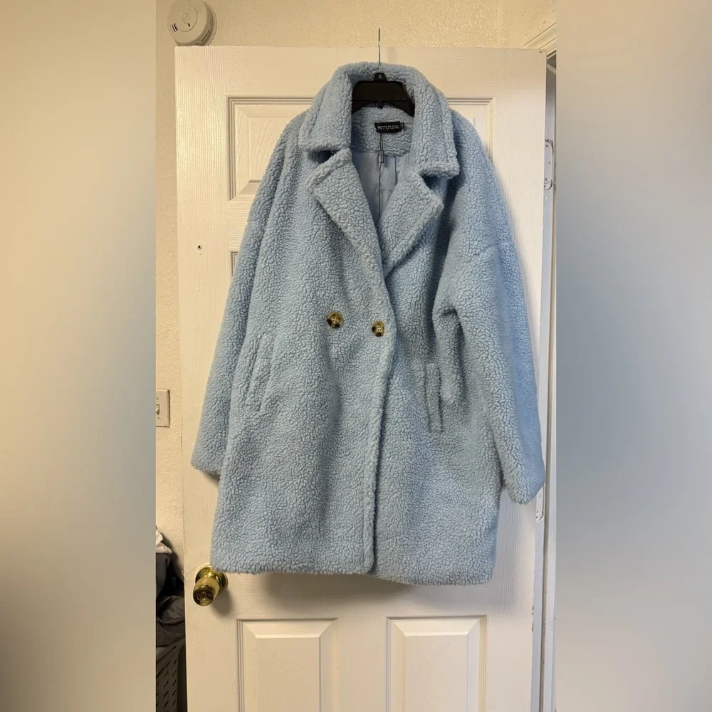 Prettylittlething blue Teddy Coat - Picture 4 of 8